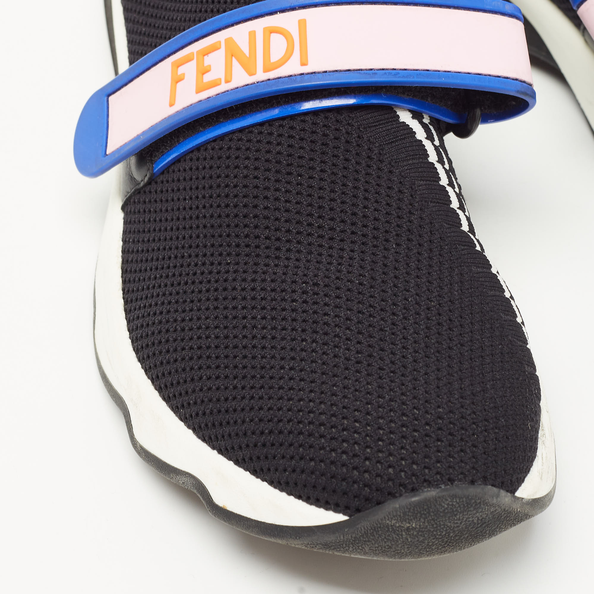 Fendi Black Knit Fabric Rockoko Mismatch Sneakers Size 41