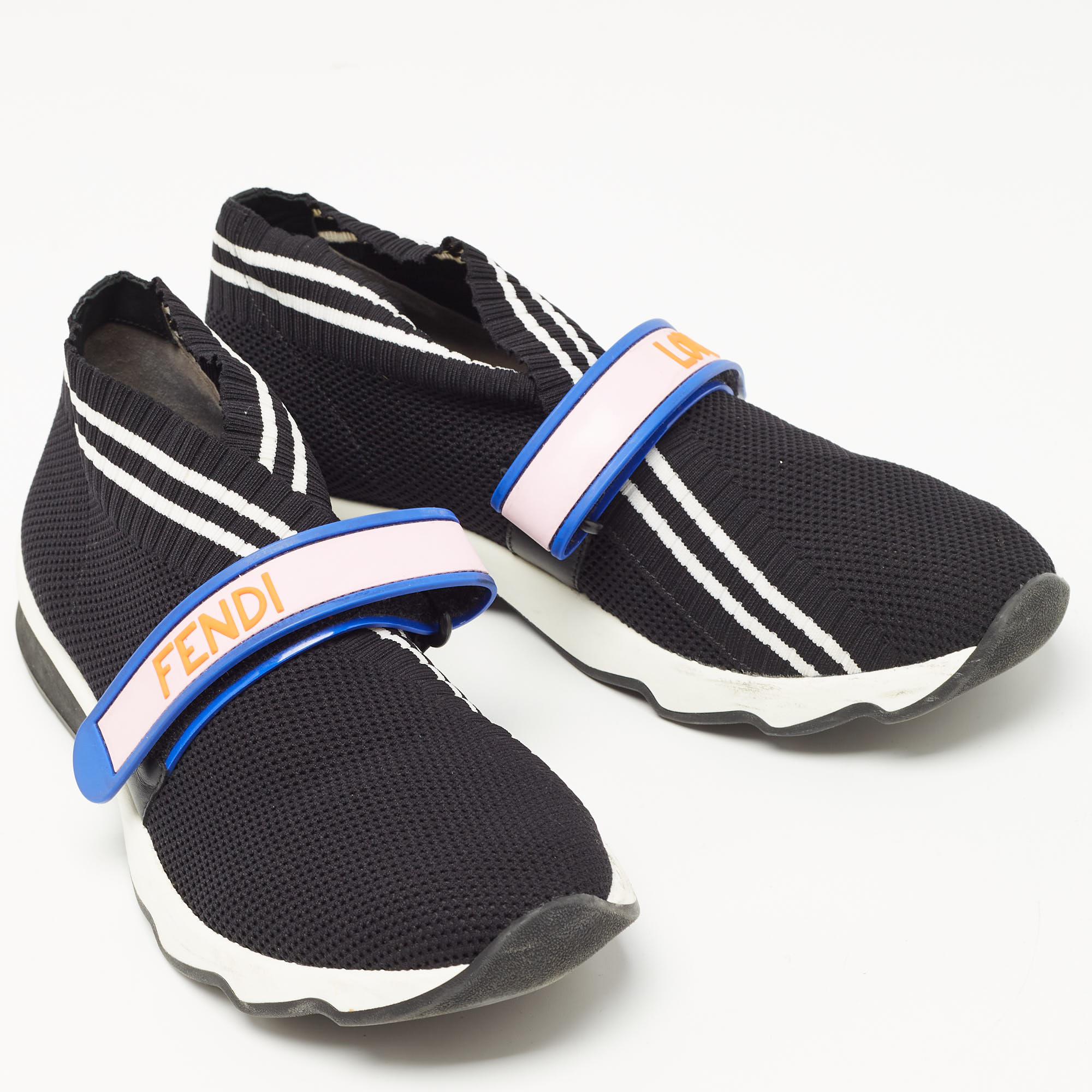 Fendi Black Knit Fabric Rockoko Mismatch Sneakers Size 41