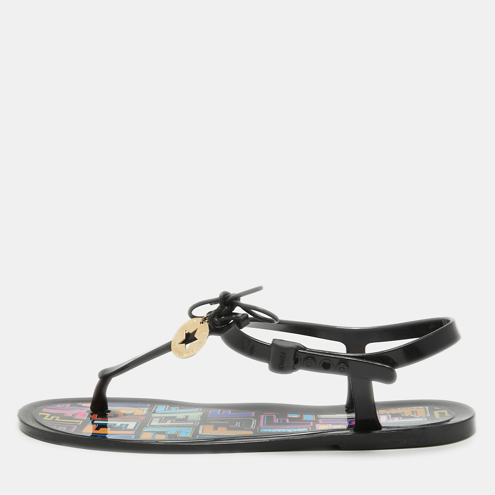 Fendi Black Jelly Sunny Thong Flat Sandals Size 40