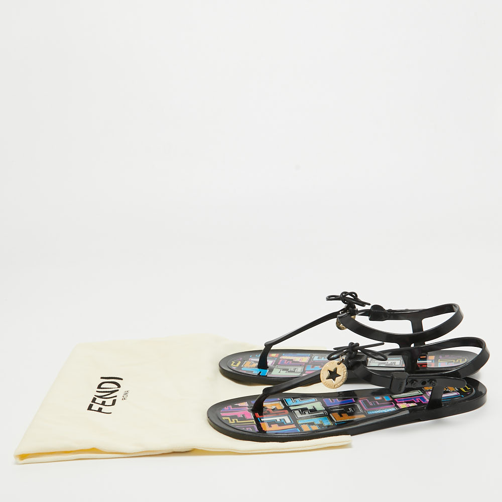 Fendi Black Jelly Sunny Thong Flat Sandals Size 40