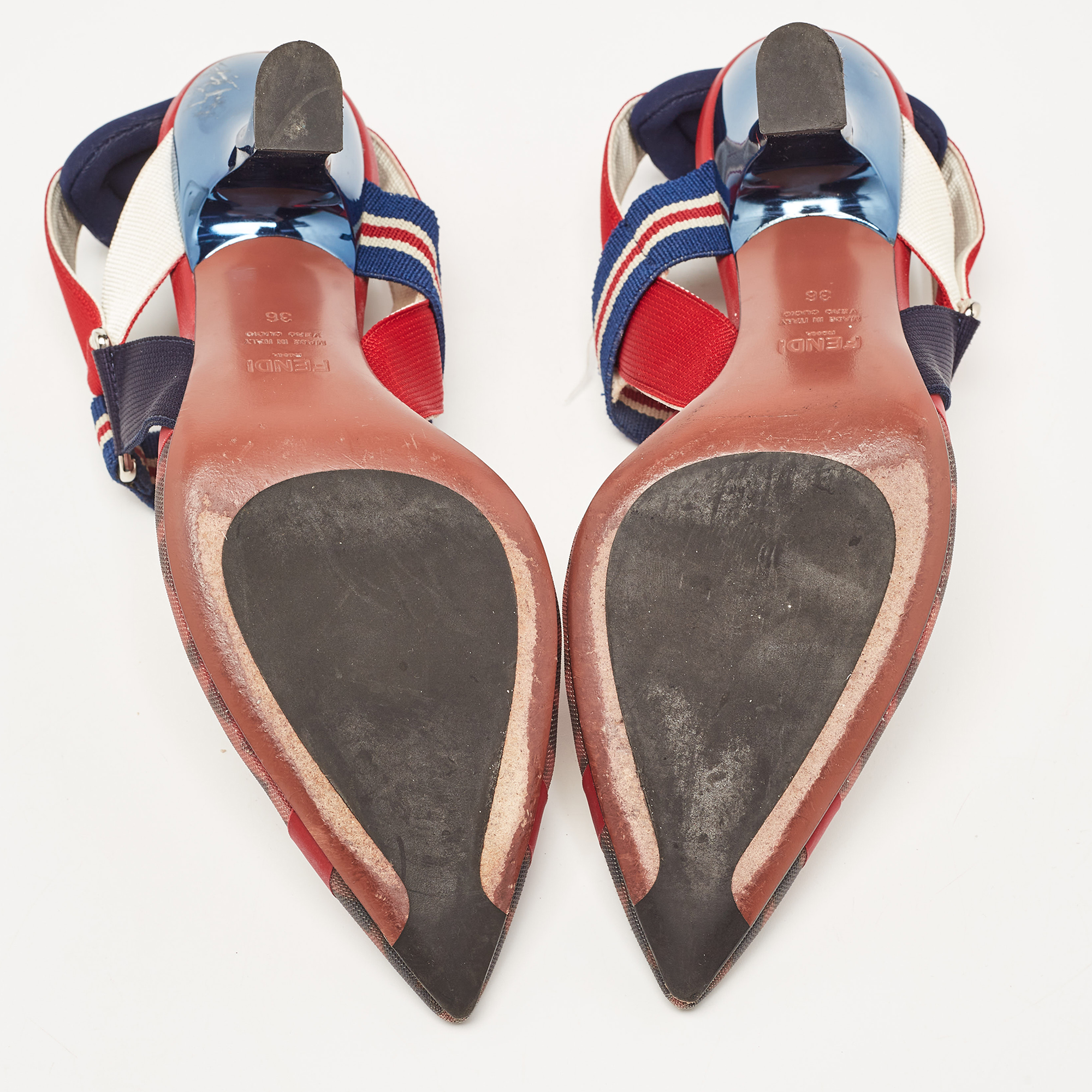Fendi Brown Multicolor Mesh And Fabric Colibri Slingback Sandals Size 36