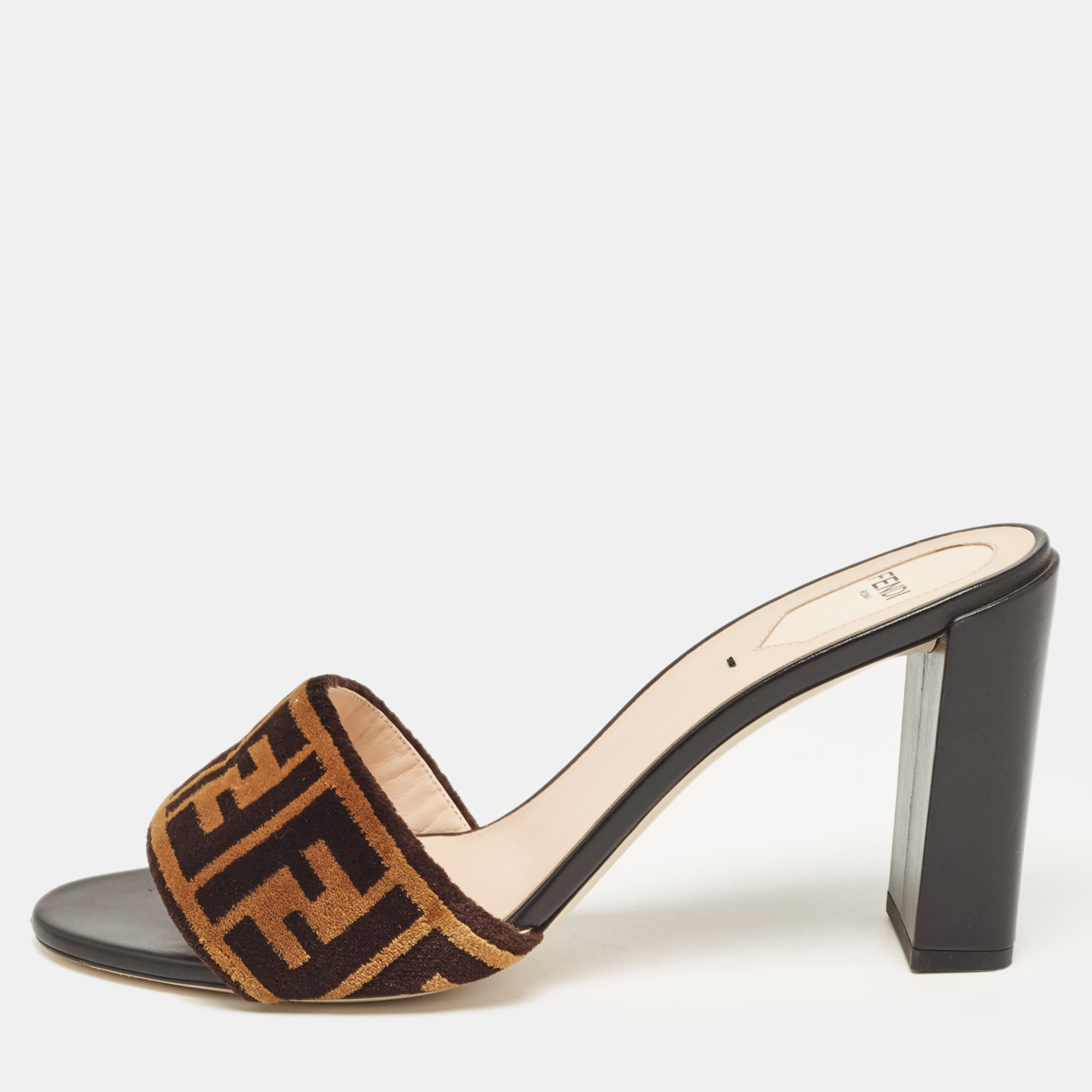 Fendi Brown Velvet Slide Sandals Size 41