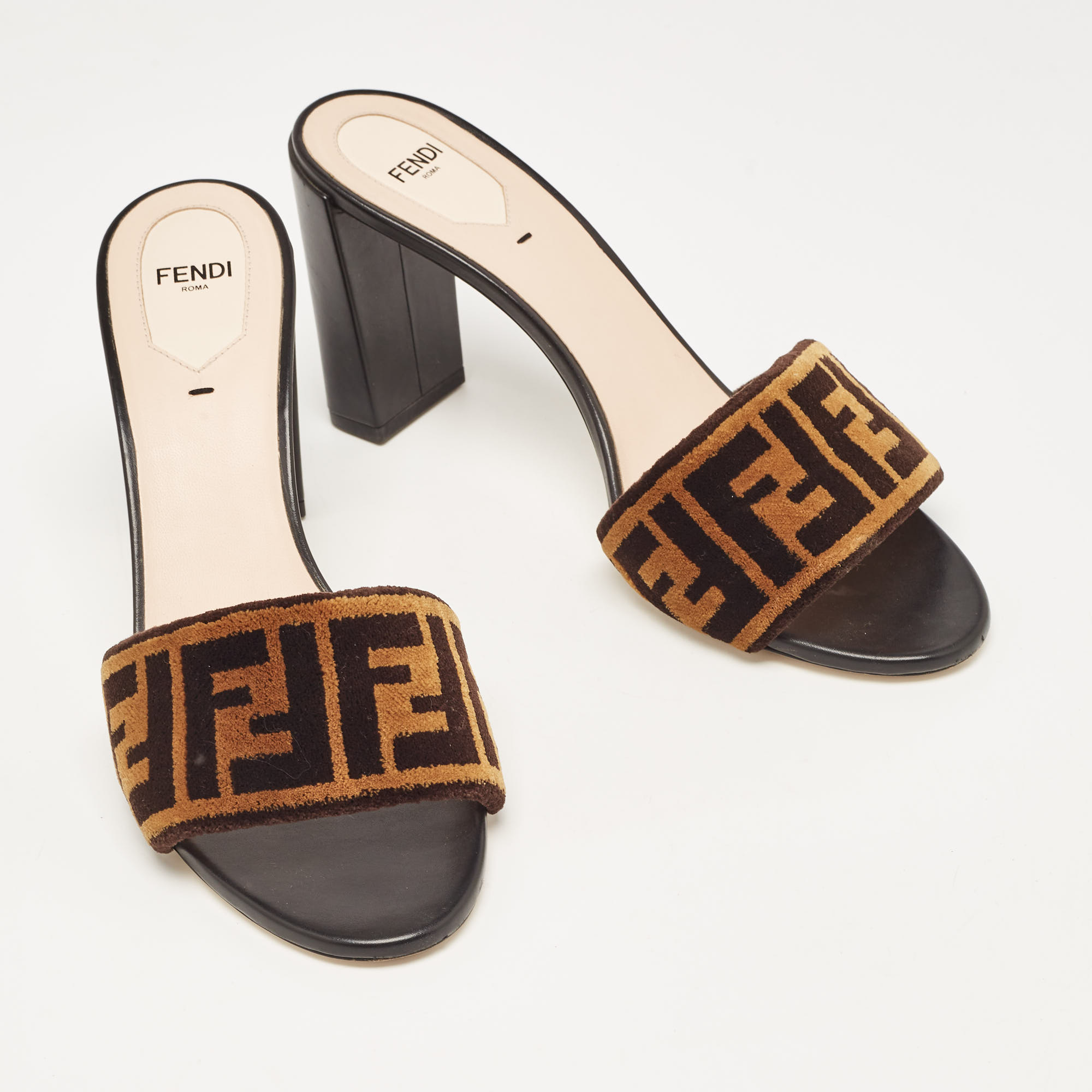Fendi Brown Velvet Slide Sandals Size 41