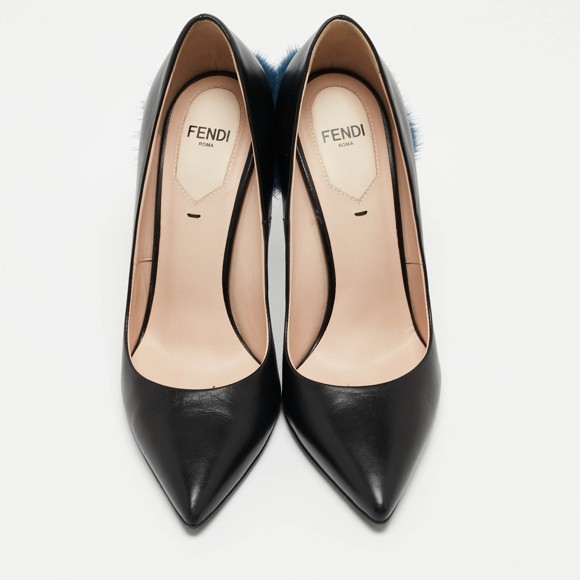 Fendi Black Leather And Mink Fur Trim Pointed Toe Pumps Size 36