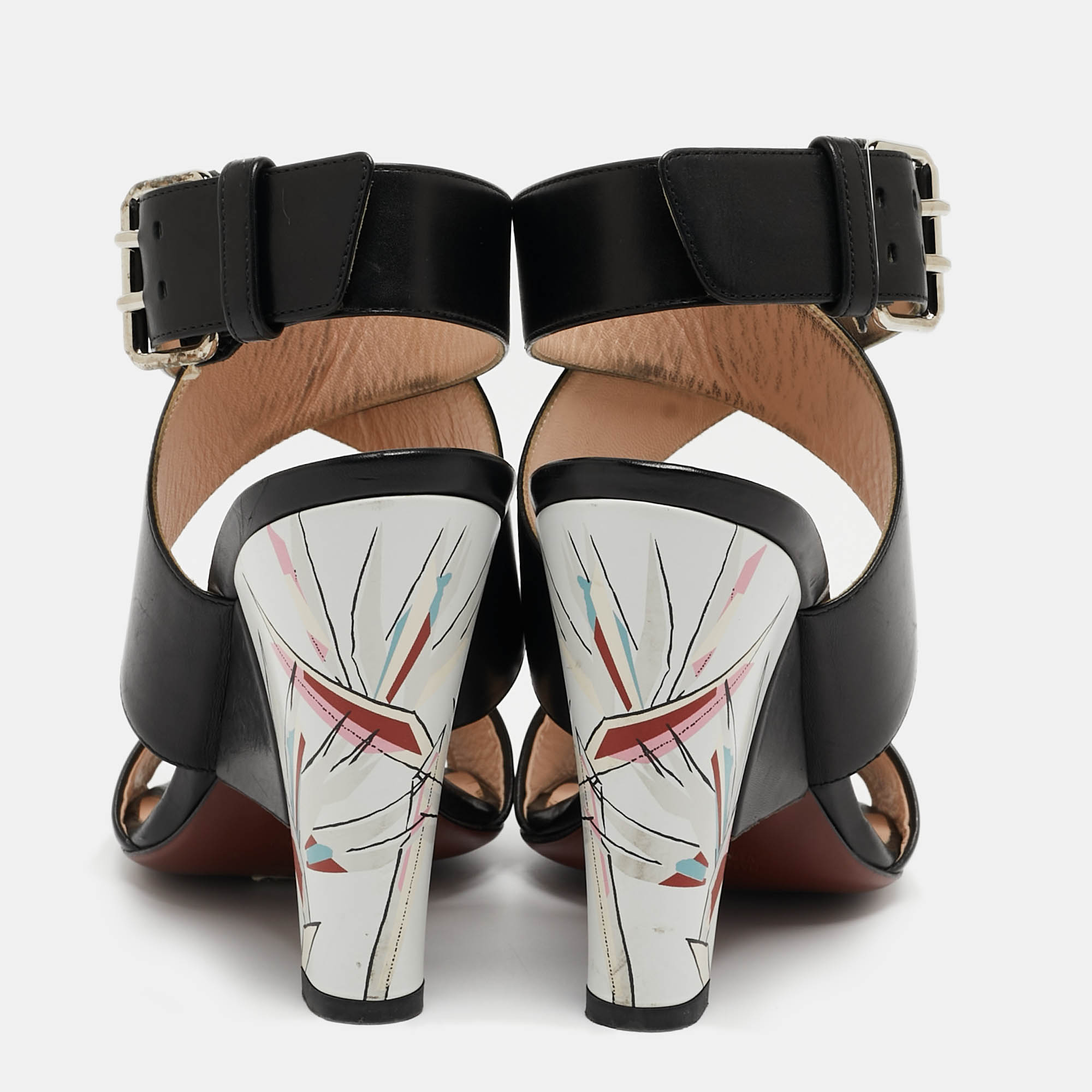 Fendi Black Leather Crisscross Ankle Sandals Size 37