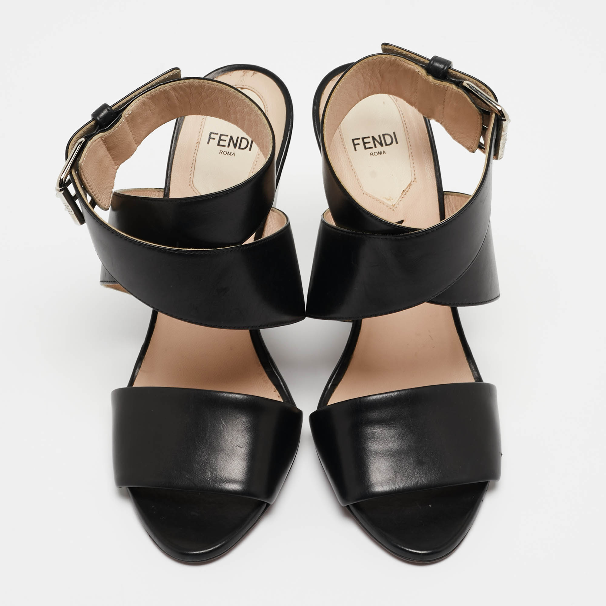 Fendi Black Leather Crisscross Ankle Sandals Size 37