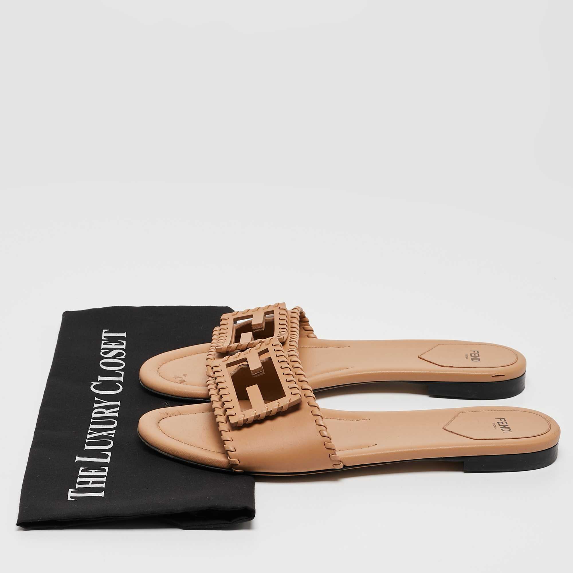 Fendi Light Brown Leather Flat Slides Size 40