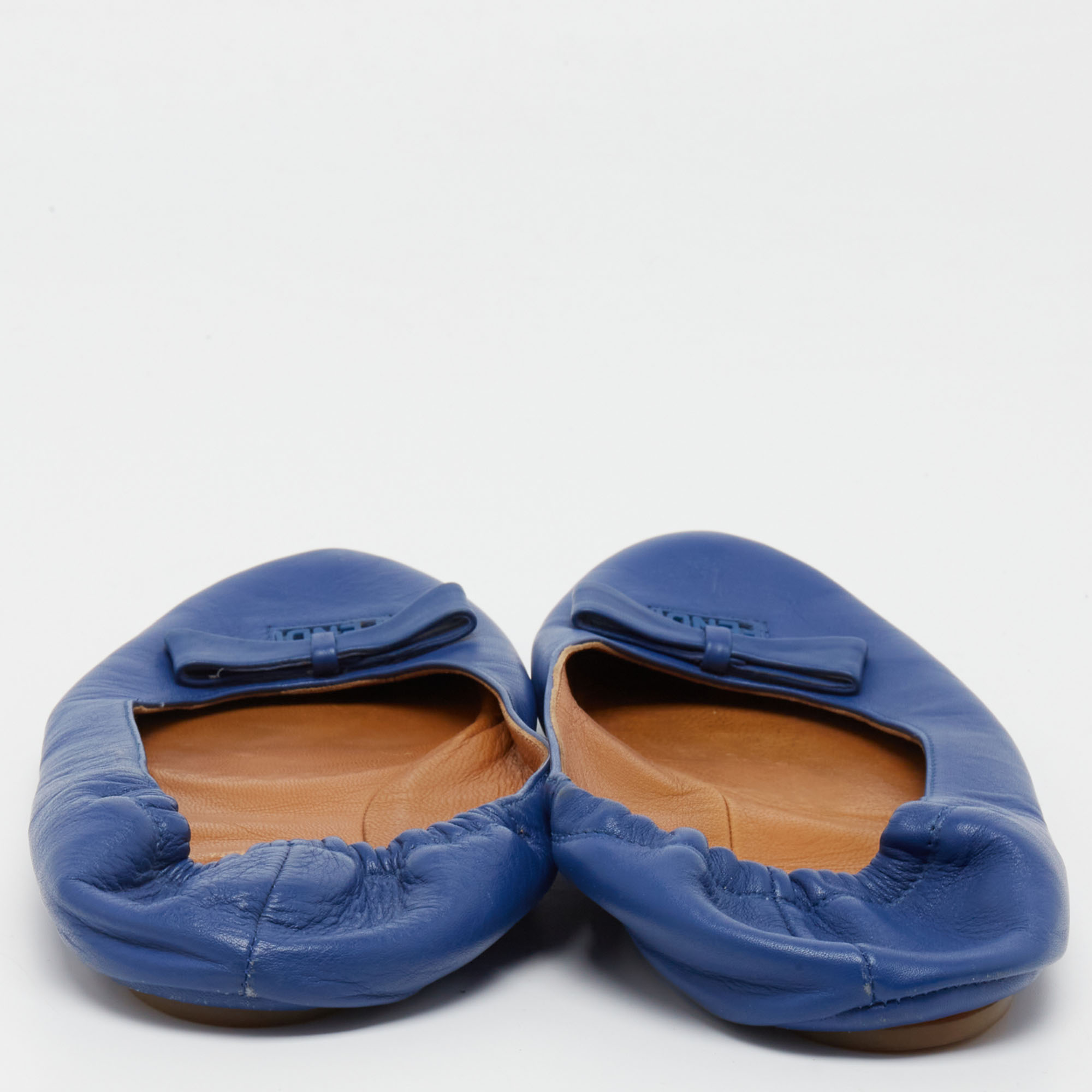 Fendi Blue Leather Let's Dance Bow Ballet Flats Size 39.5