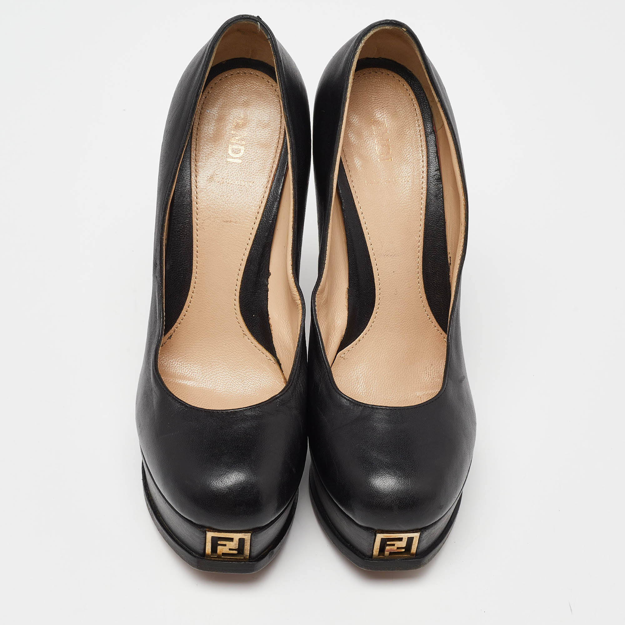 Fendi Black Leather Fendista Platform Pumps Size 38.5