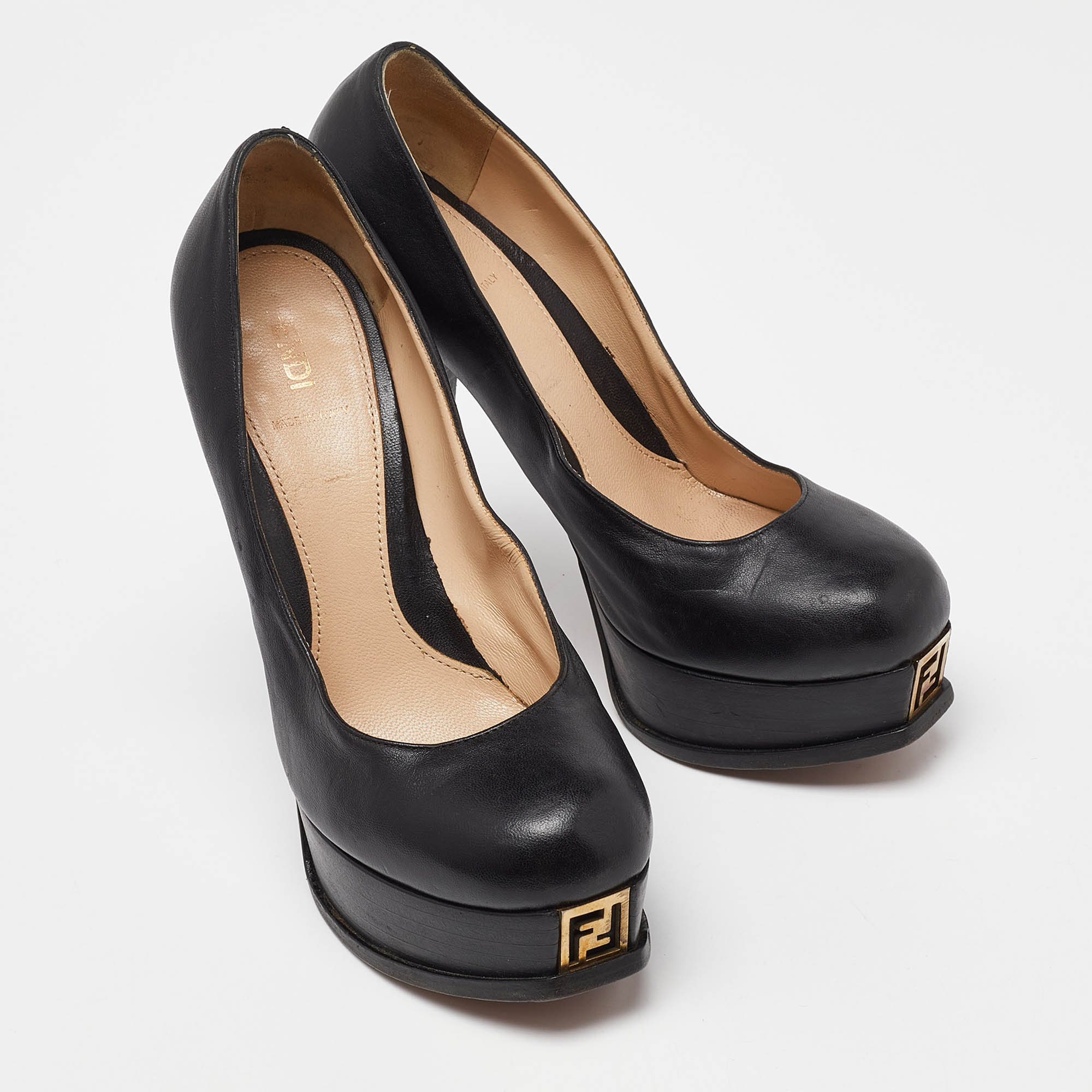 Fendi Black Leather Fendista Platform Pumps Size 38.5