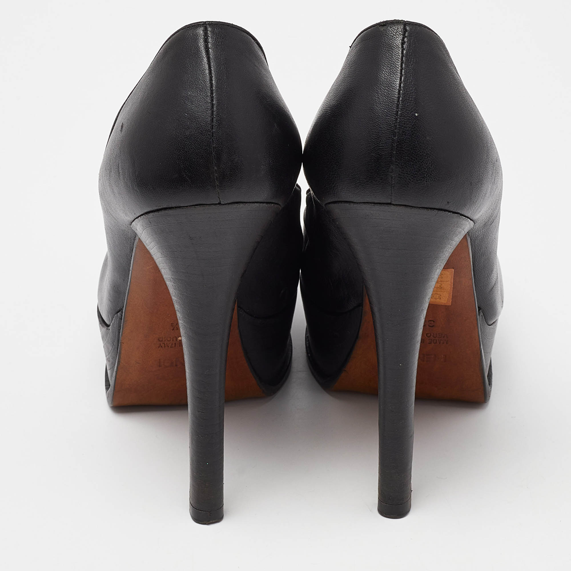 Fendi Black Leather Fendista Platform Pumps Size 38.5