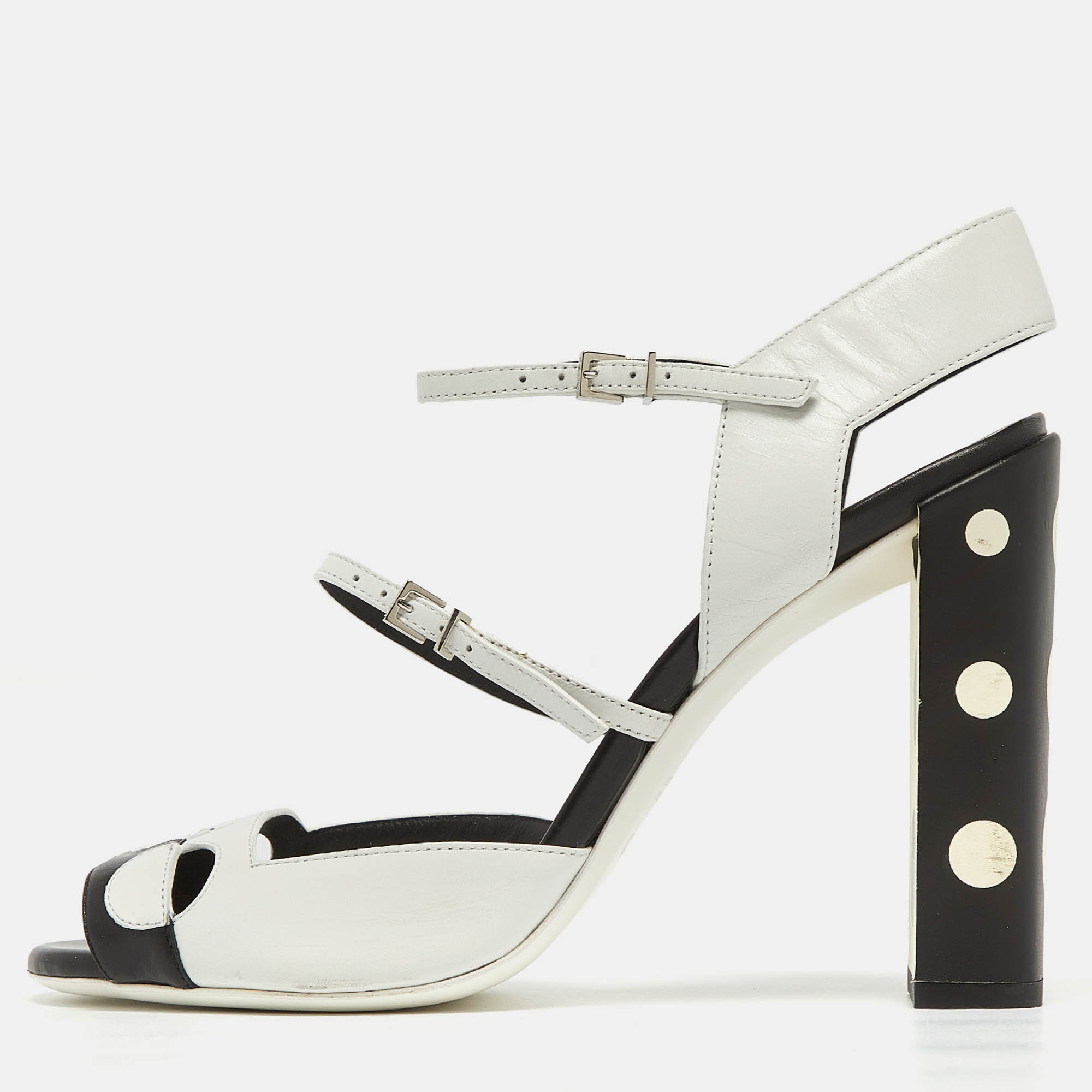 Fendi white/black leather ankle strap sandals size 38