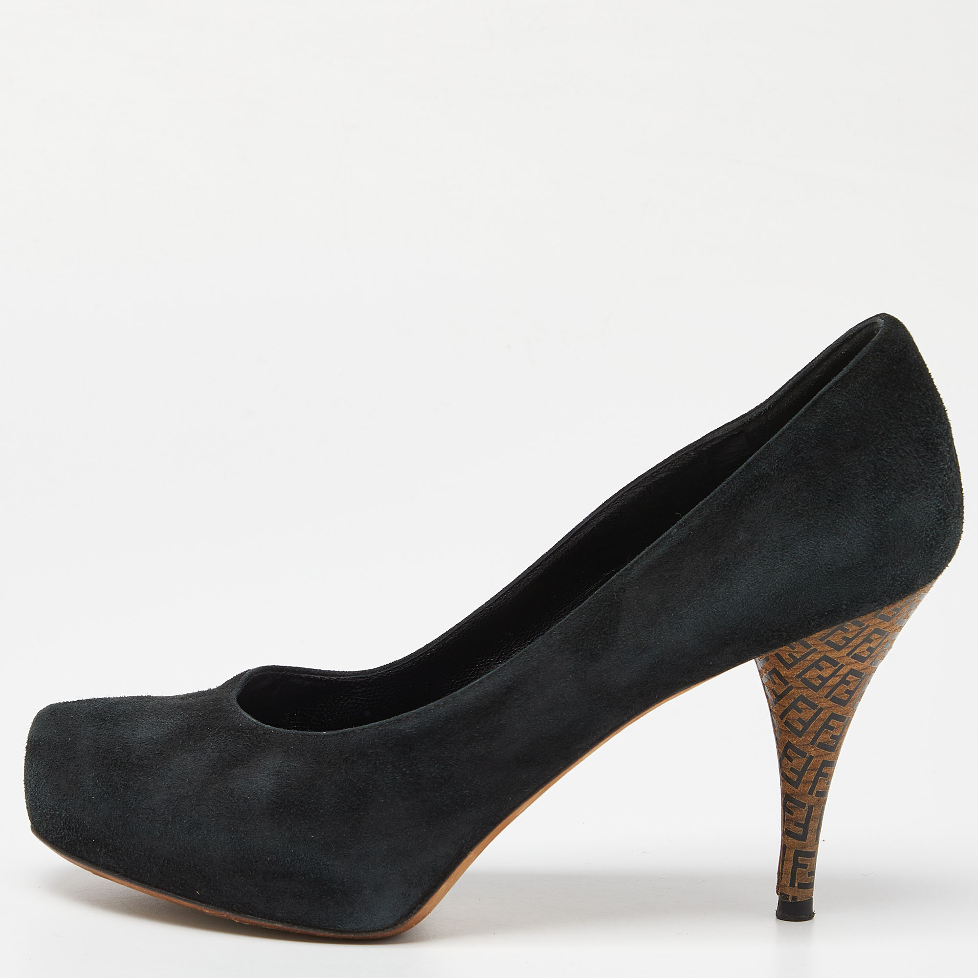 Fendi black suede zucca heel pumps size 37