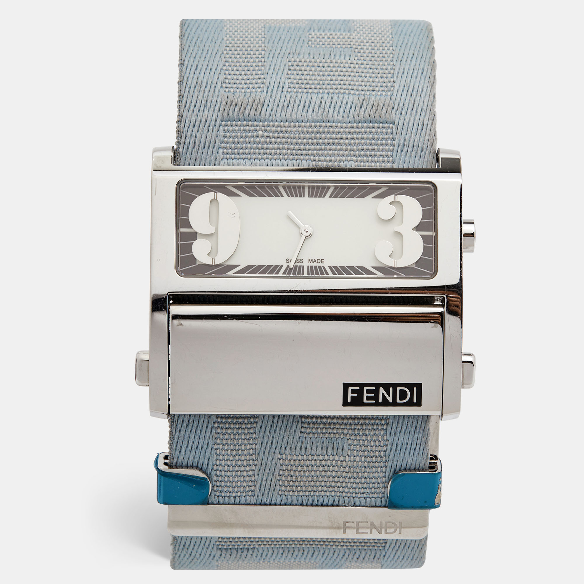 Fendi Cream Stainless Steel Canvas Zip Code1120G Women's Wristwatch 45 Mm