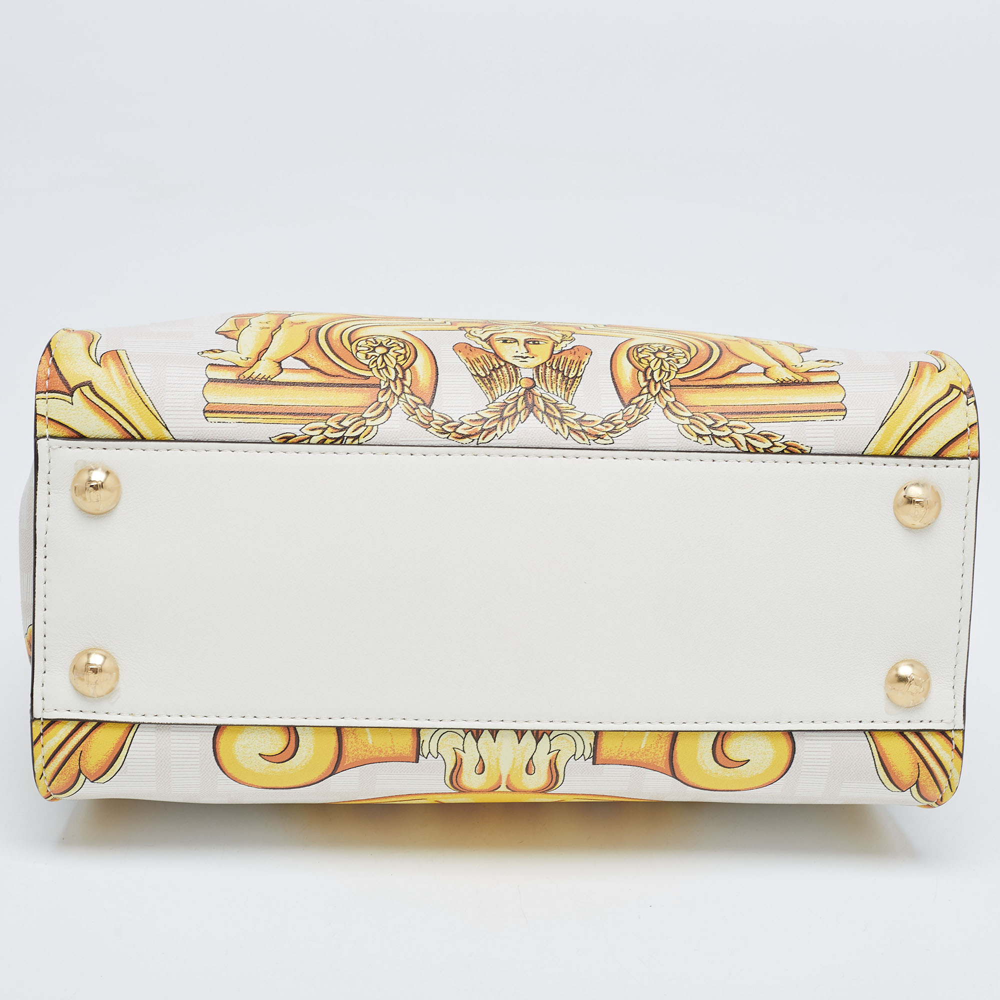 Fendi X Versace Yellow/White Zucca Baroque Print Leather Mini Fendace Peekaboo Top Handle Bag