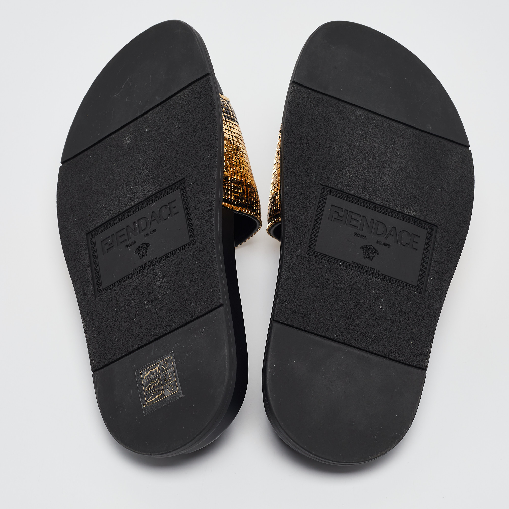 Fendi X Versace Gold/Black Metal Mesh Pool Slides Size 38