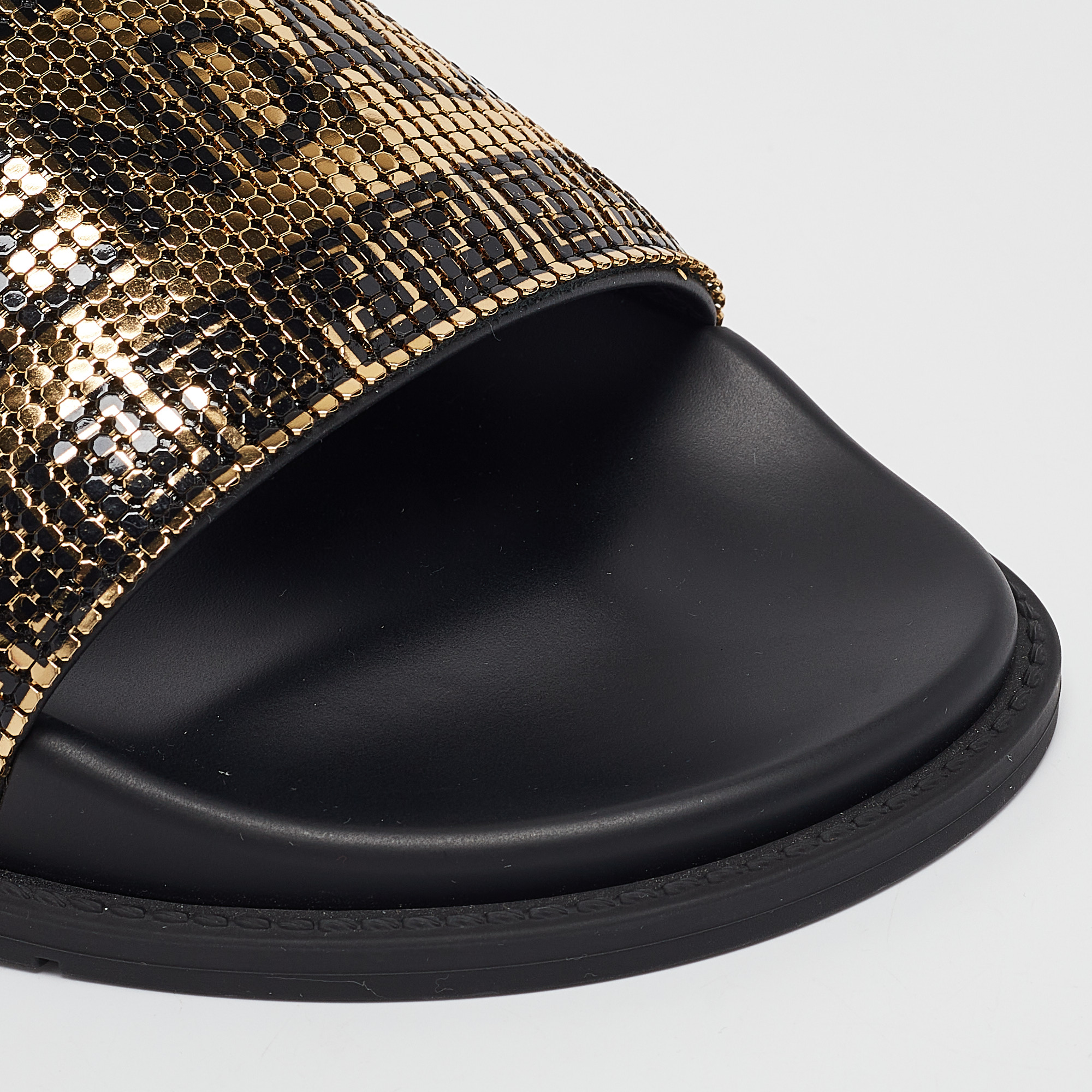 Fendi X Versace Gold/Black Metal Mesh Pool Slides Size 38