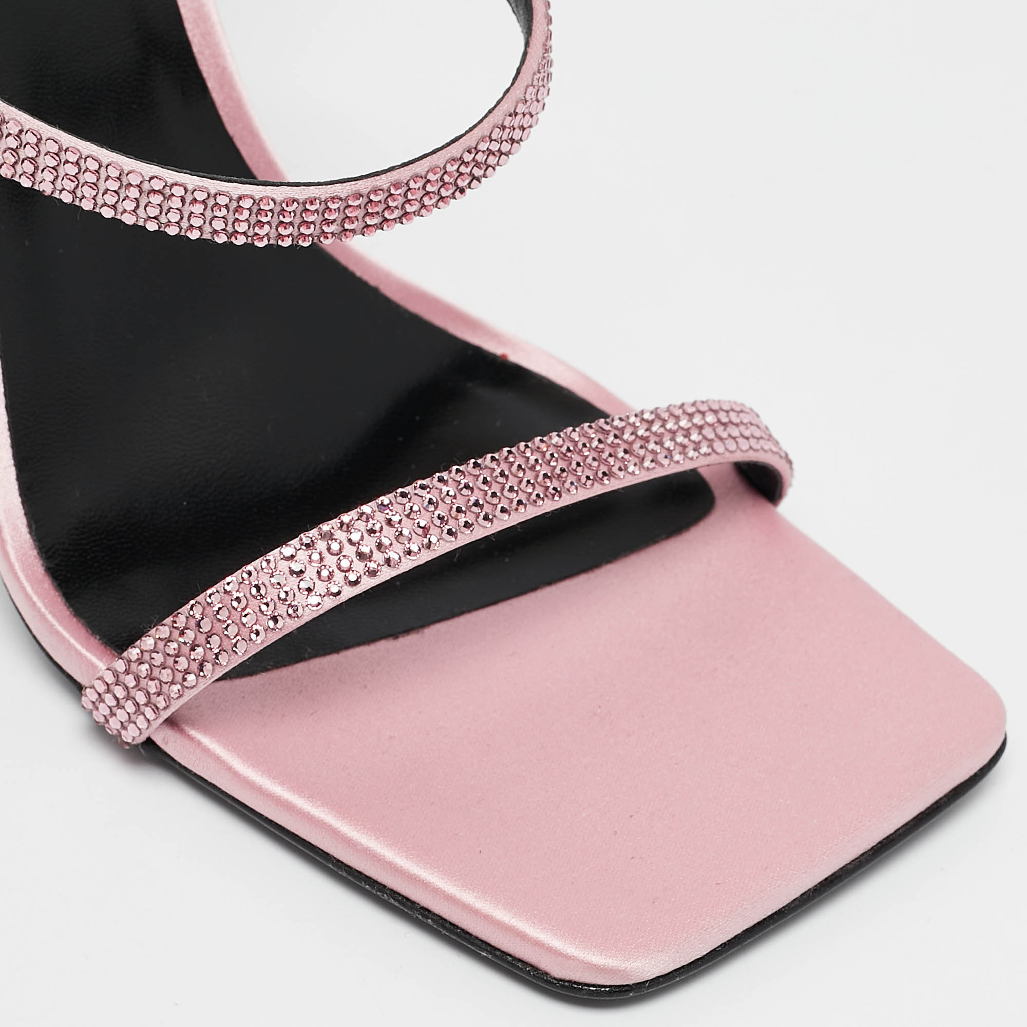 Fendi X Versace Pink Satin Crystal Embellished Ankle Strap Sandals Size 37.5