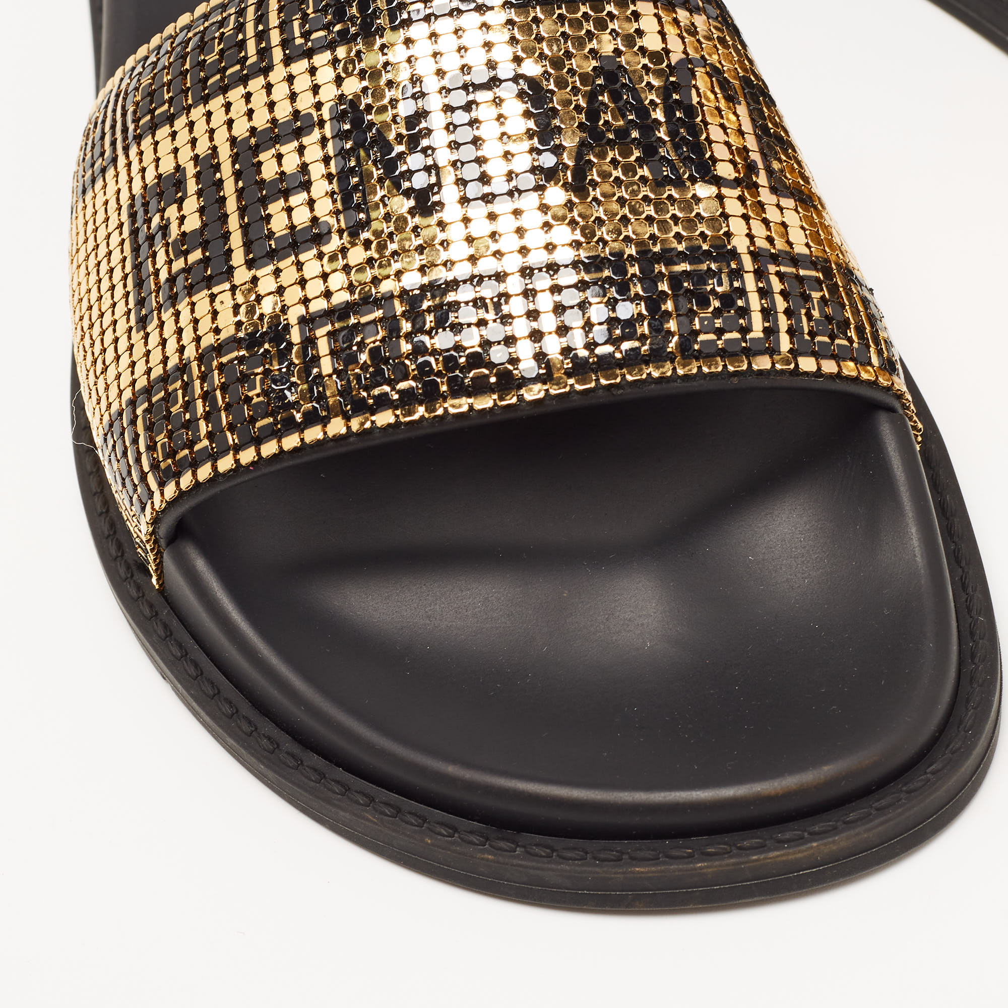 Fendi X Versace Gold/Black Metal And Rubber Flat Slides Size 36