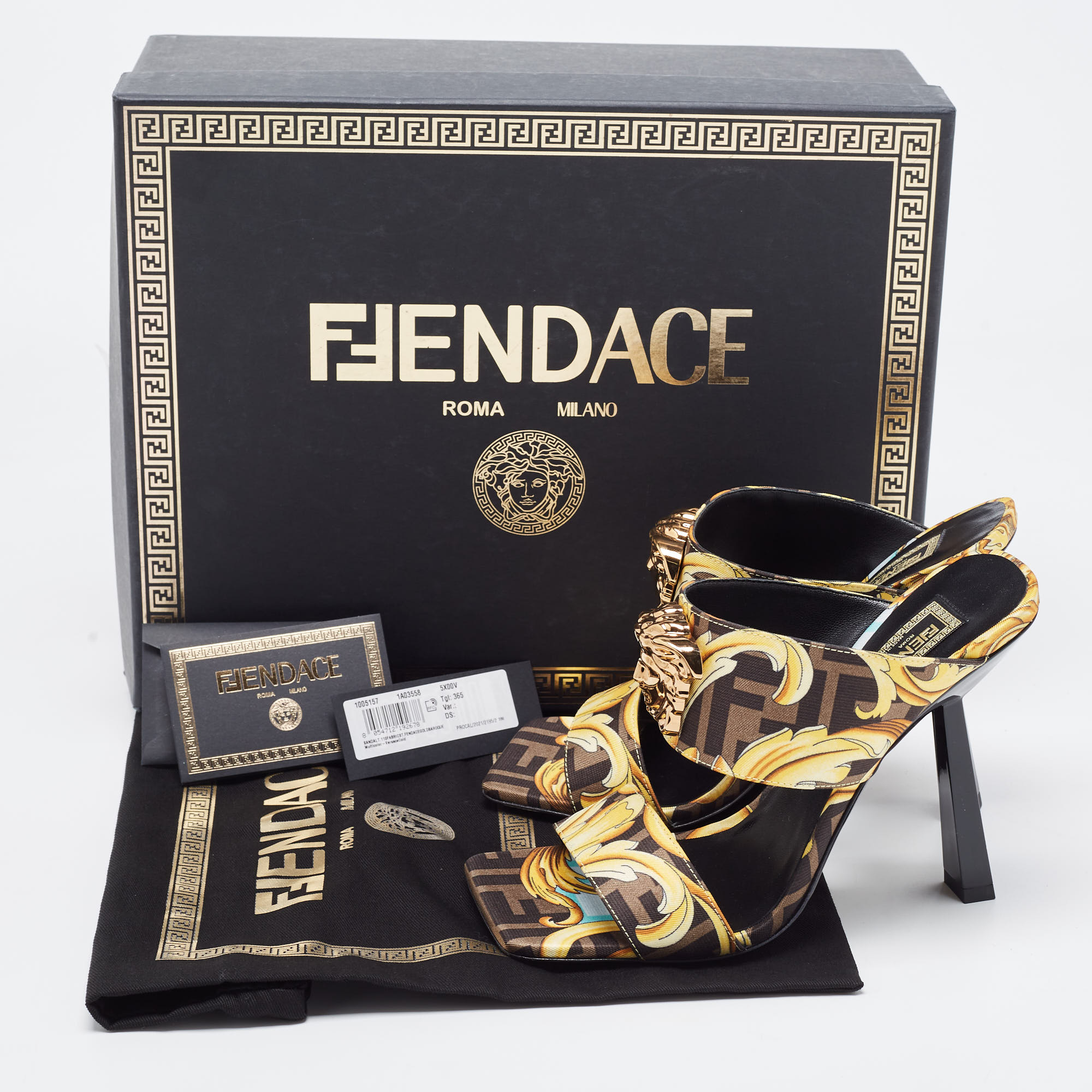 Fendi X Versace Yellow/Black Canvas Medusa Slides Size 36.5