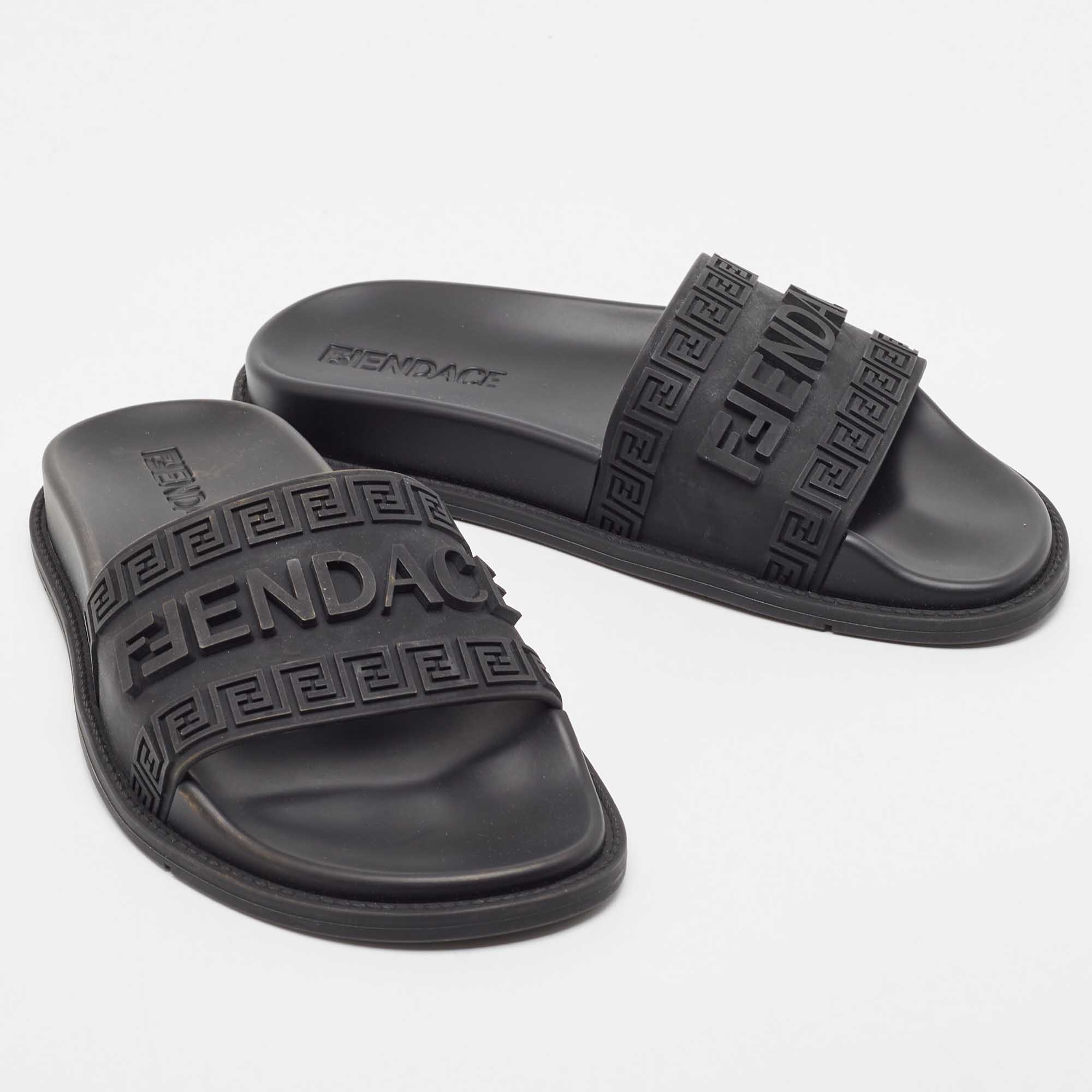 Fendi X Versace Black Rubber Flat Slides Size 37