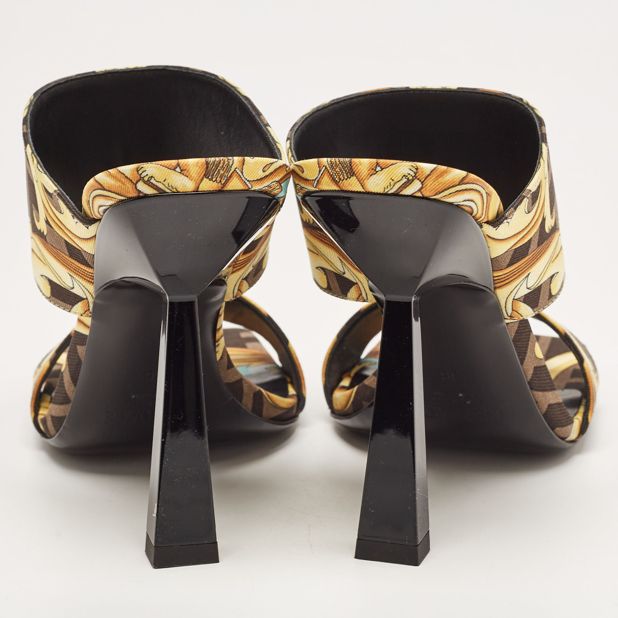 Fendi X Versace Black/Yellow Baroque Fabric Fendace Medusa Slide Sandals Size 36