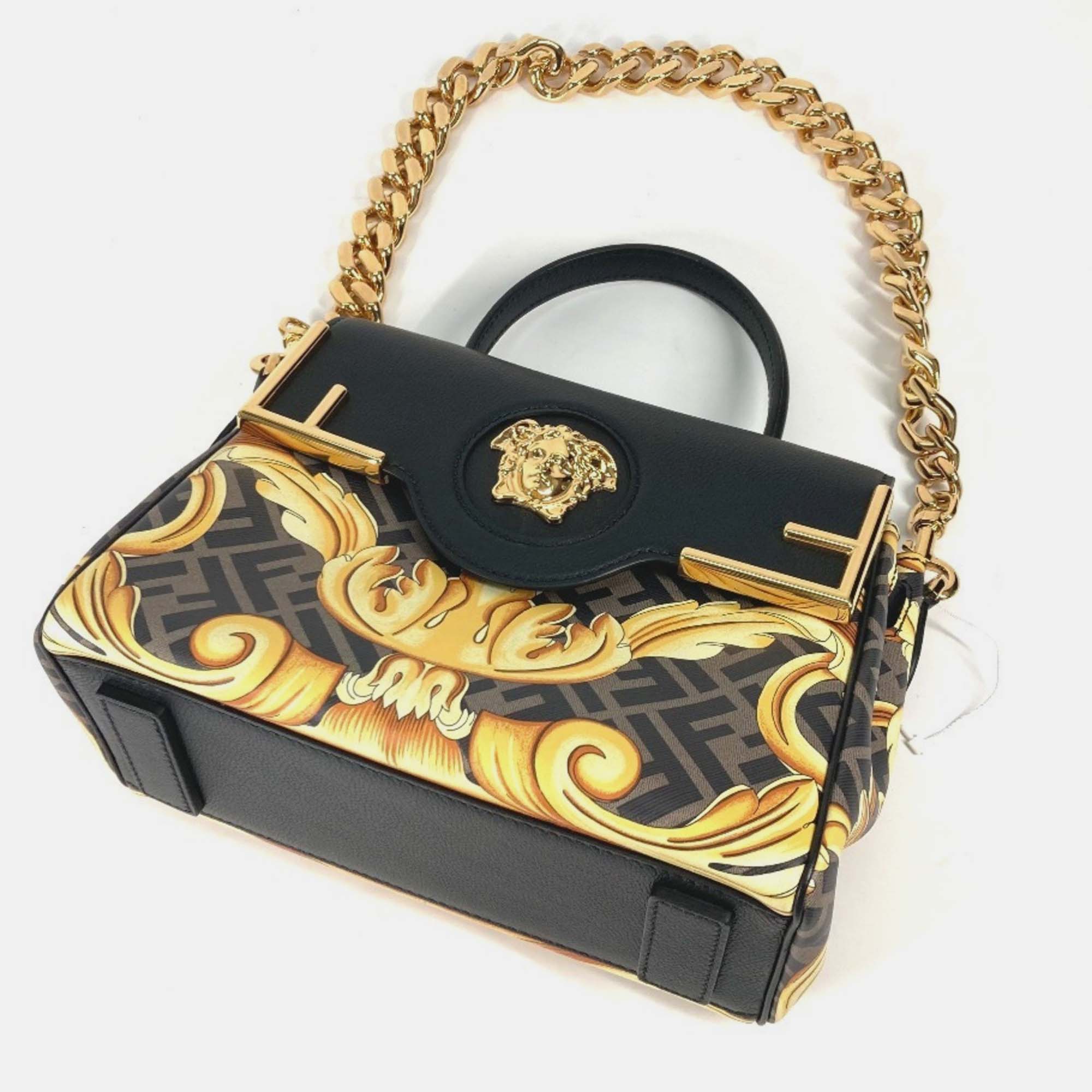 Fendi X Versace Black/Brown PVC And Leather La Medusa Top Handle Bag