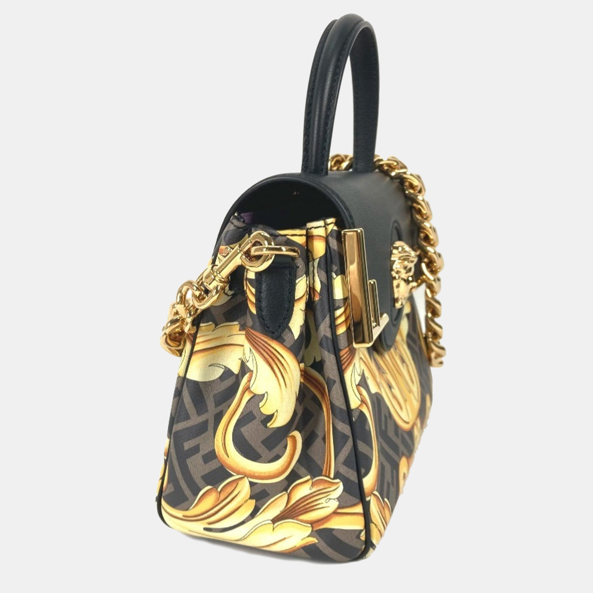 Fendi X Versace Black/Brown PVC And Leather La Medusa Top Handle Bag