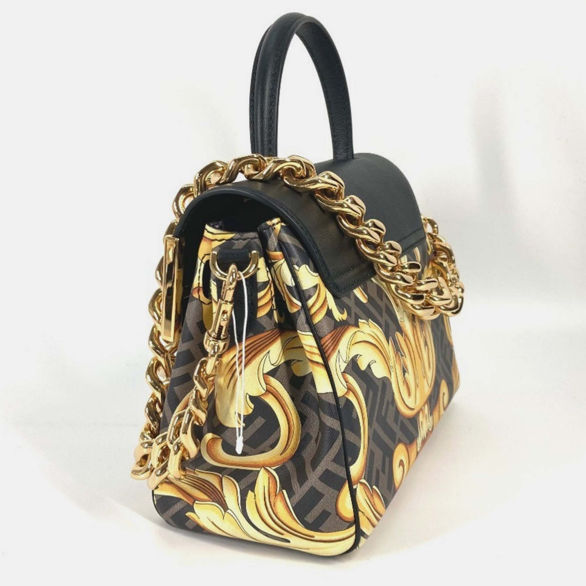 Fendi X Versace Black/Brown PVC And Leather La Medusa Top Handle Bag