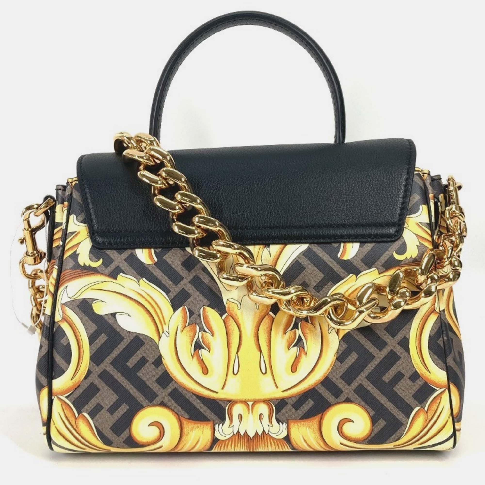 Fendi X Versace Black/Brown PVC And Leather La Medusa Top Handle Bag