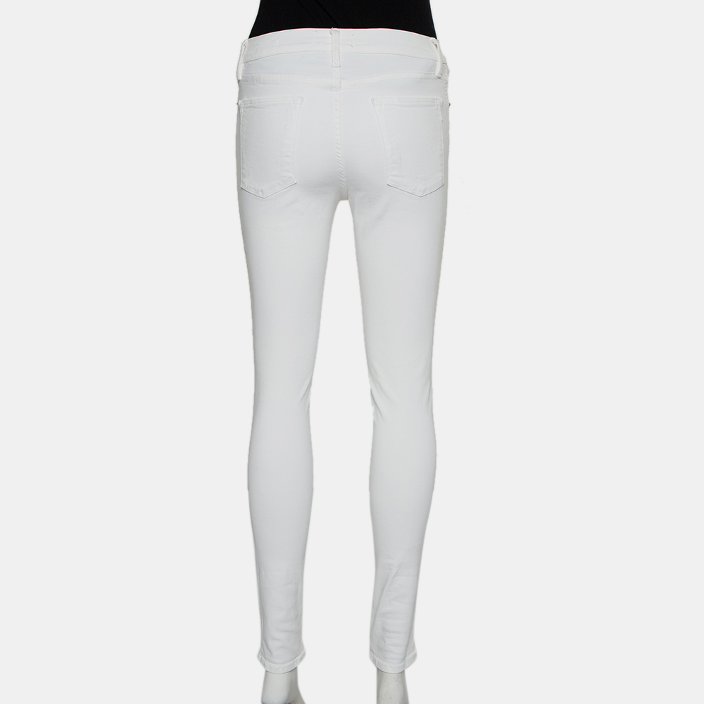 Frame White Denim High Skinny Distressed Blanc Jeans M