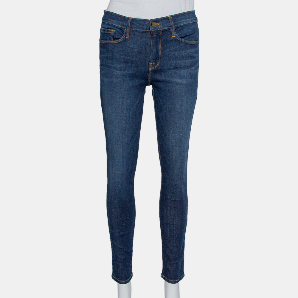 Frame navy blue denim le skinny de jeanne crop lennox jeans m
