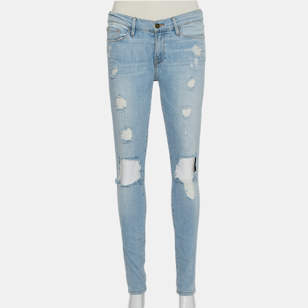Frame Blue Faded Denim Skinny Destroyed Nowita Jeans M