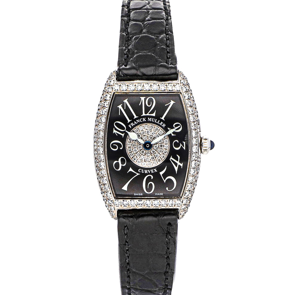 Franck Muller Black 18K White Gold Cintree Curvex 1752 QZ D 1P 0G Women's Wristwatch 25 x 34 MM