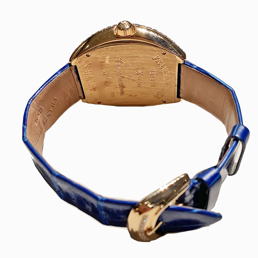 Franck Muller Silver 18K Rose Gold Leather Diamond Pave Heart 5000 H SC D3 1P Women's Wristwatch 39mm