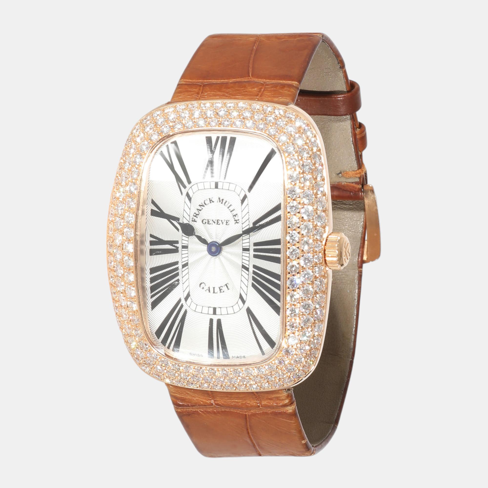 Franck Muller Silver Diamond 18k Rose Gold Galet 3002 M QZ R D3 Quartz Women's Wristwatch 34 Mm