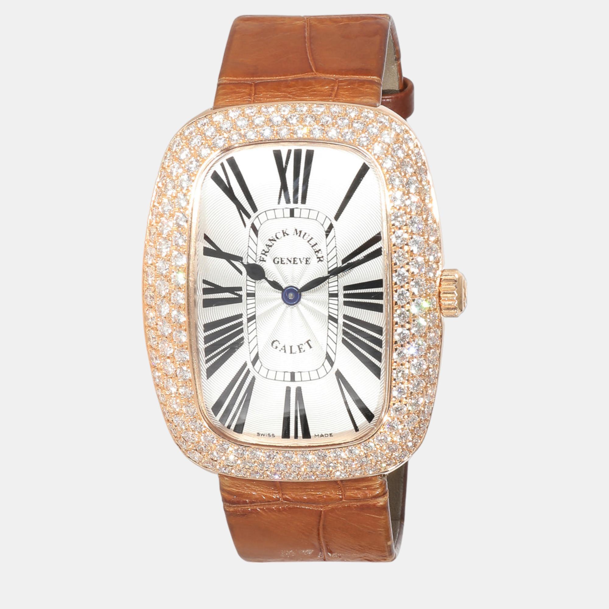 Franck Muller Silver Diamond 18k Rose Gold Galet 3002 M QZ R D3 Quartz Women's Wristwatch 34 Mm