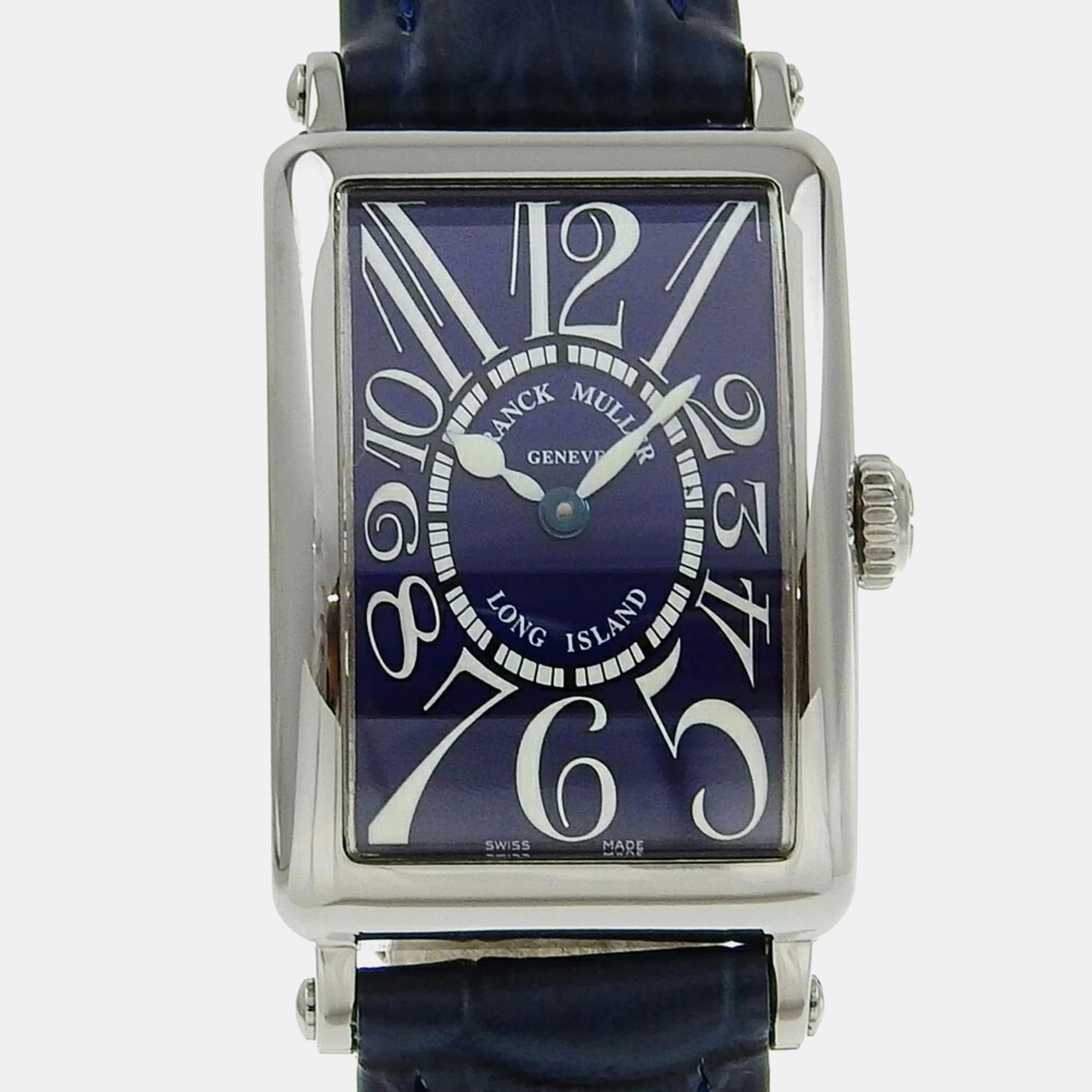 Franck muller blue stainless steel and leather long island quartz women's wristwatch 23 mm