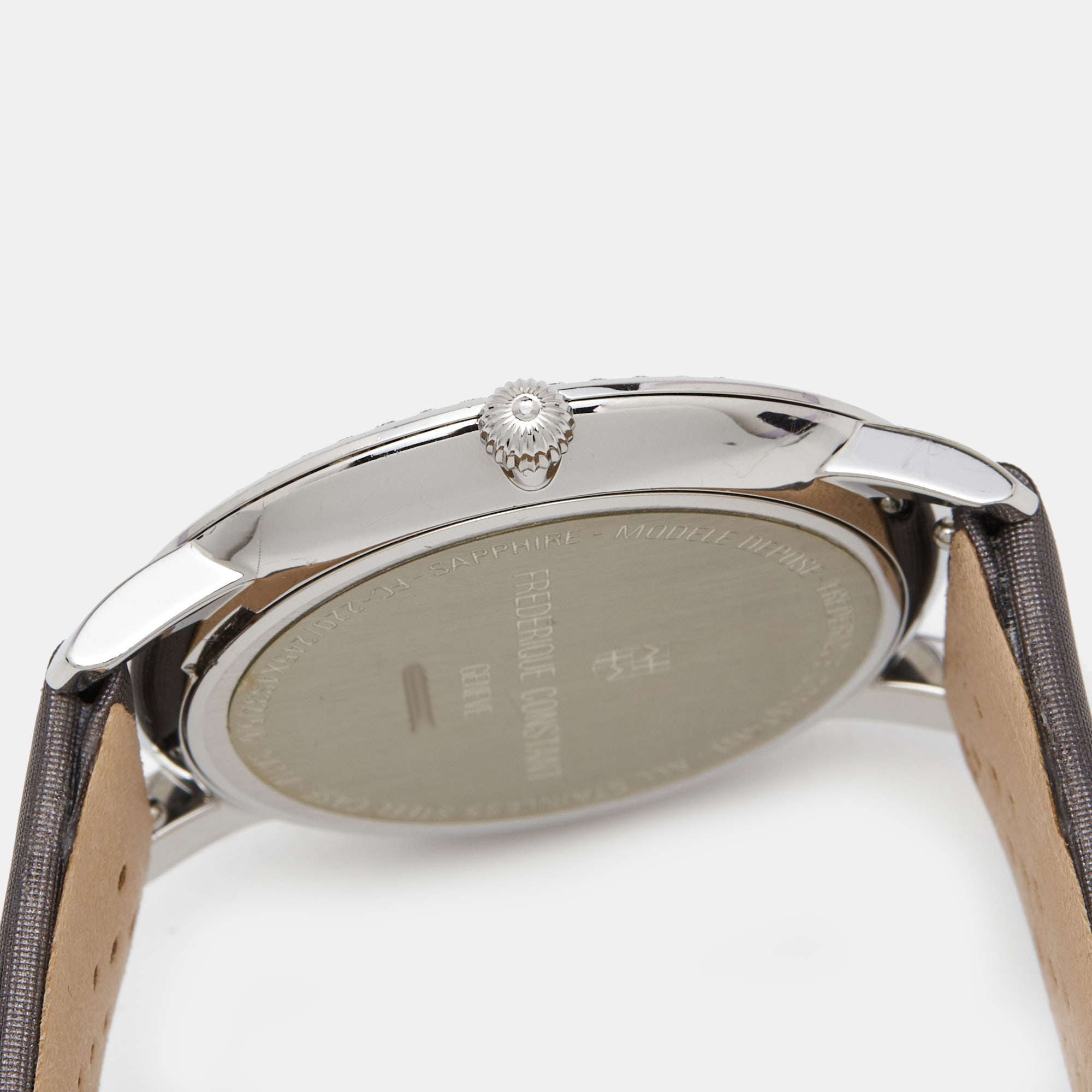 Frederique Constant Silver Stainless Steel Satin Diamond Slim Line FC-220M4SD36 Women's Wristwatch 37 Mm