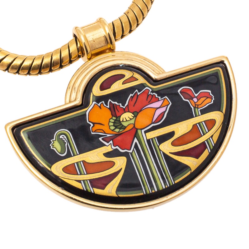 Frey Wille Gold Plated Fire Enamel Hommage a Alphonse Mucha Libussa Pendant Necklace