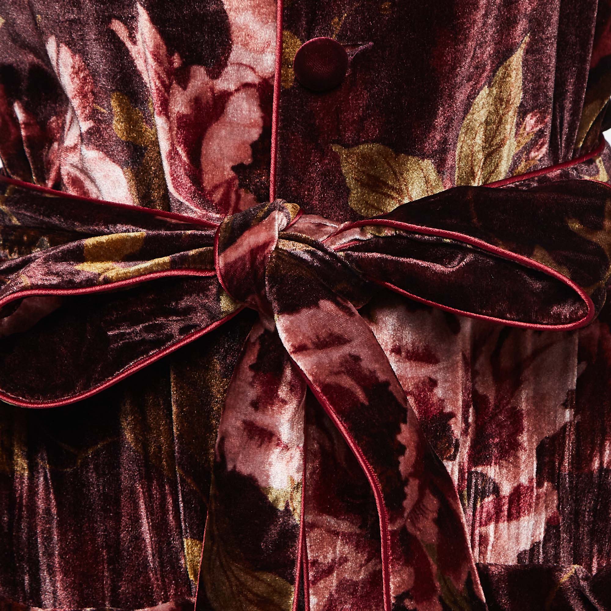 F.R.S For Restless Sleepers Burgundy Floral Print Velvet Robe Dress M