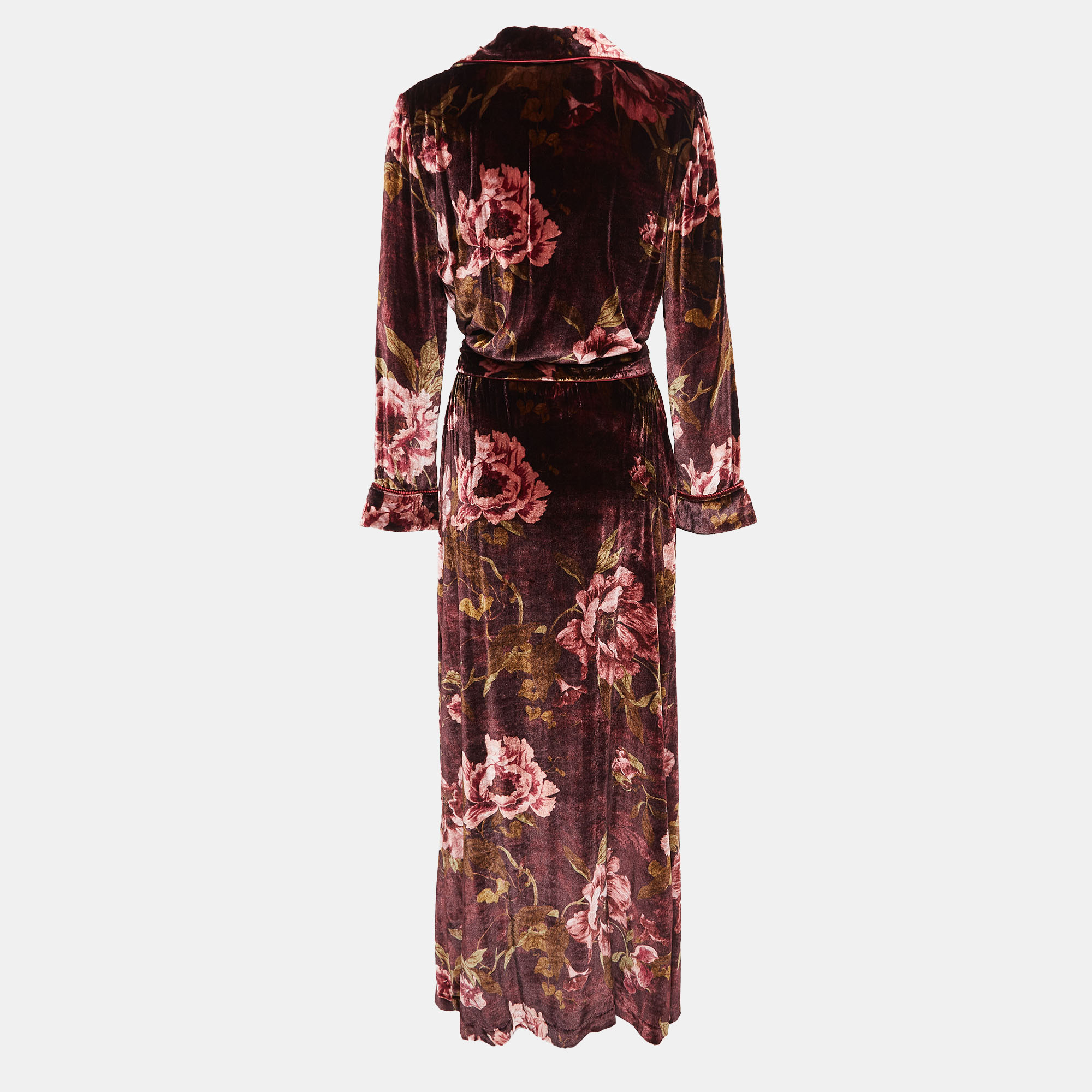 F.R.S For Restless Sleepers Burgundy Floral Print Velvet Robe Dress M