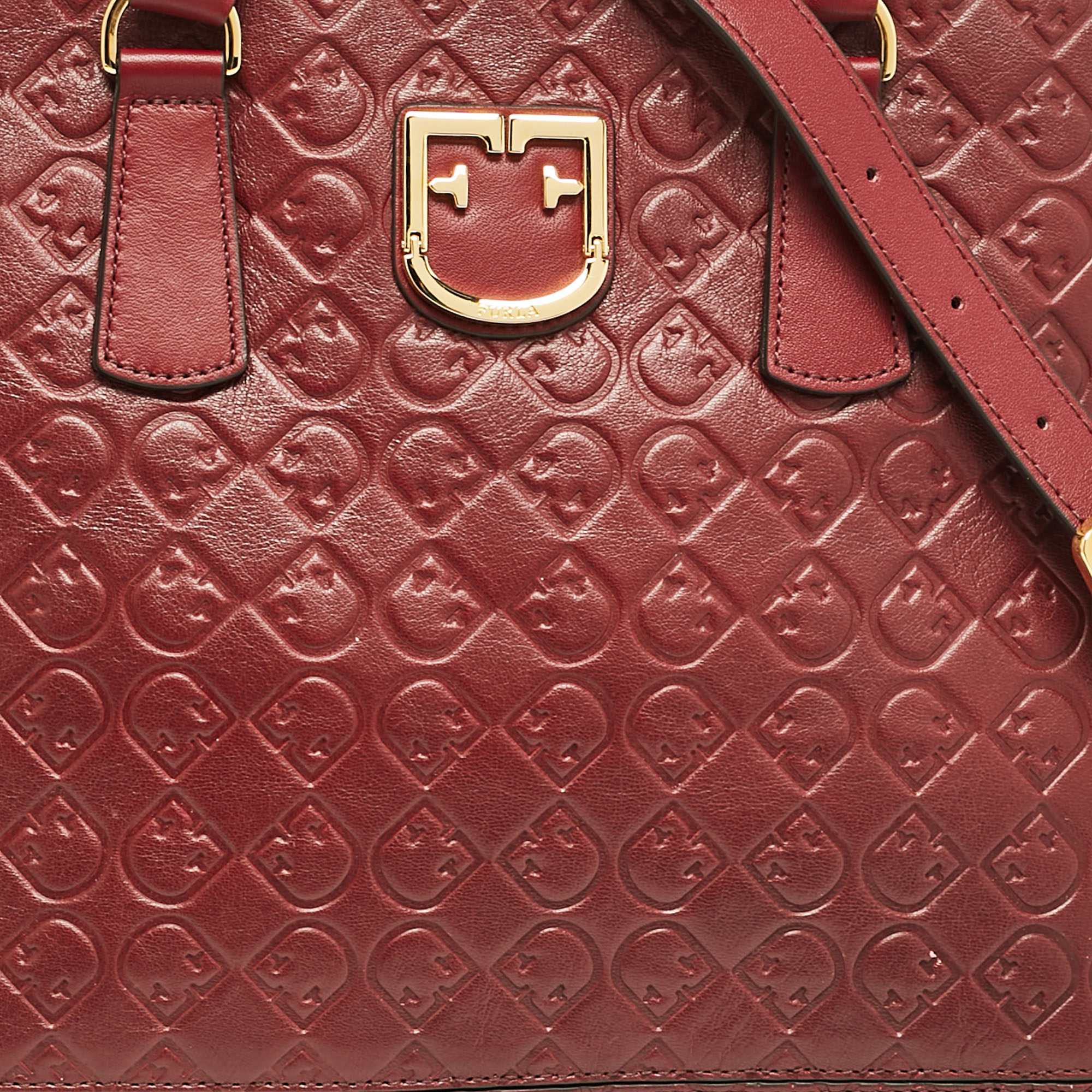 Furla Red Embossed Leather Fantastica Dome Satchel