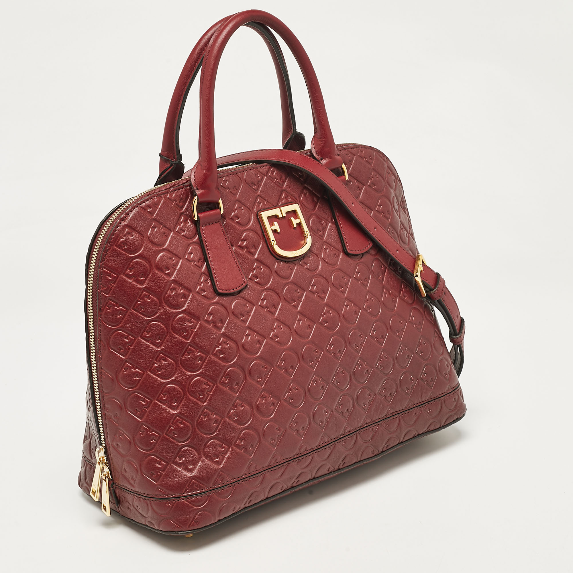 Furla Red Embossed Leather Fantastica Dome Satchel