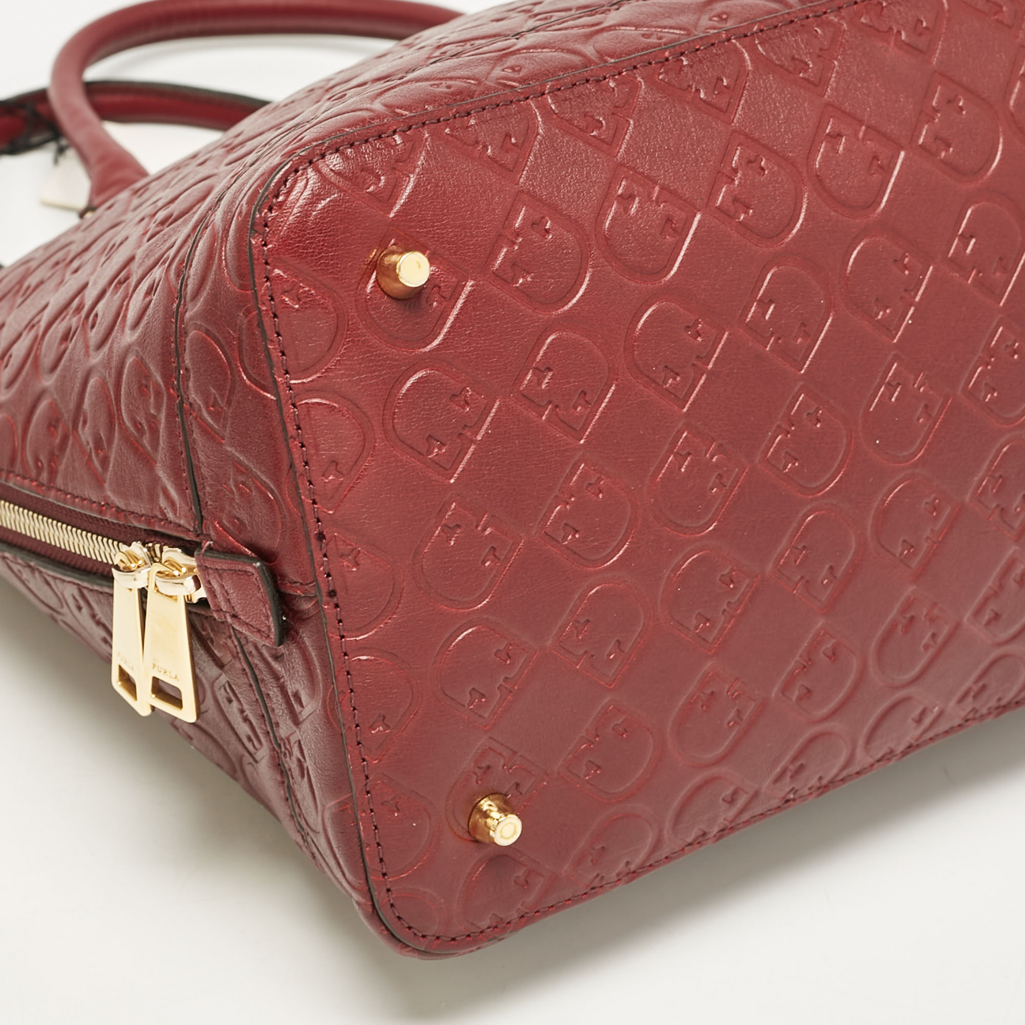 Furla Red Embossed Leather Fantastica Dome Satchel