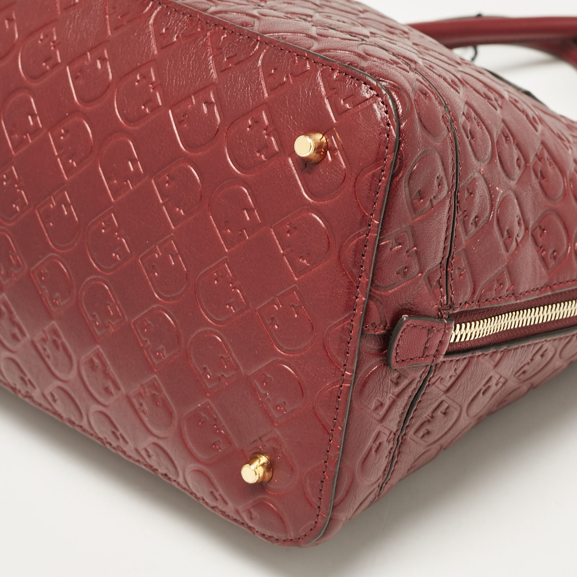 Furla Red Embossed Leather Fantastica Dome Satchel