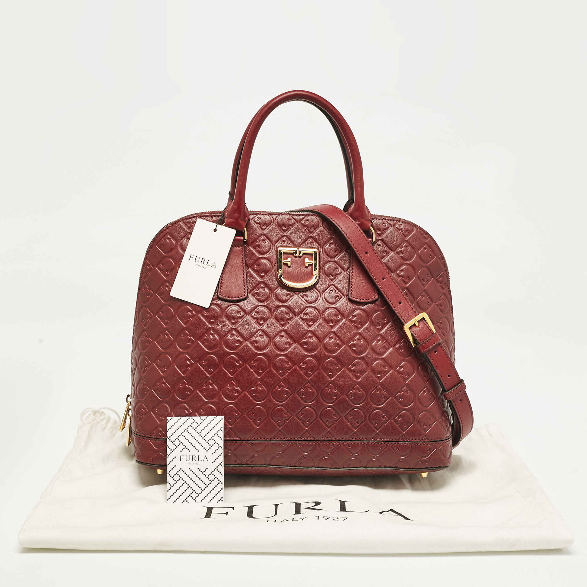 Furla Red Embossed Leather Fantastica Dome Satchel