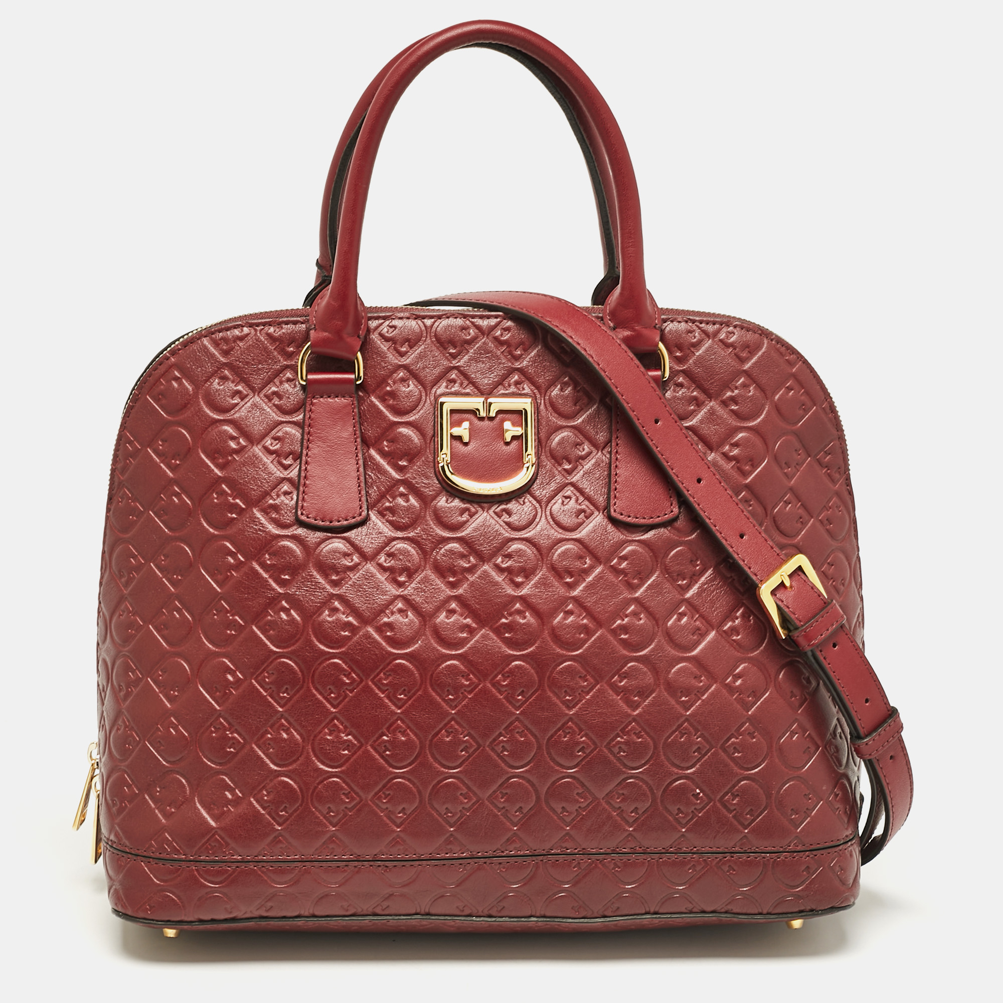 Furla Red Embossed Leather Fantastica Dome Satchel