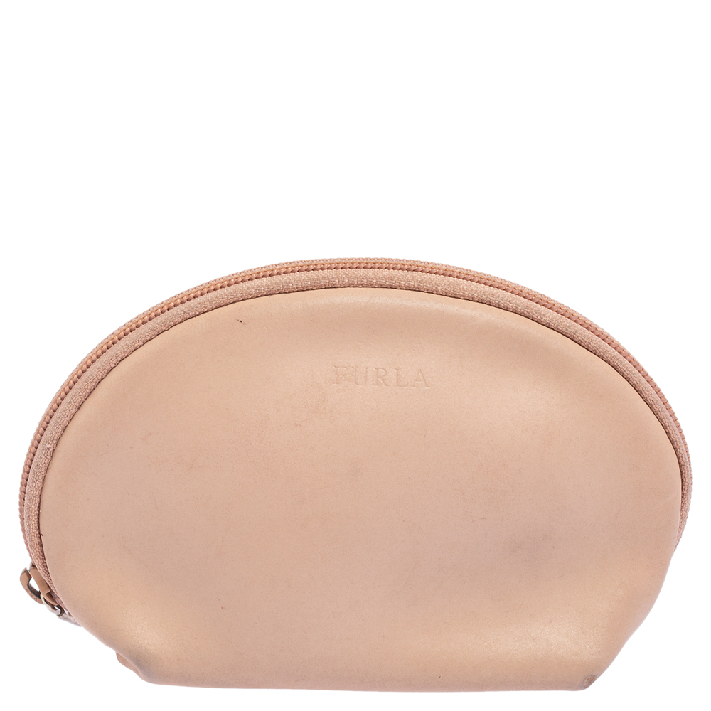 Furla Beige Leather Cosmetic Pouch