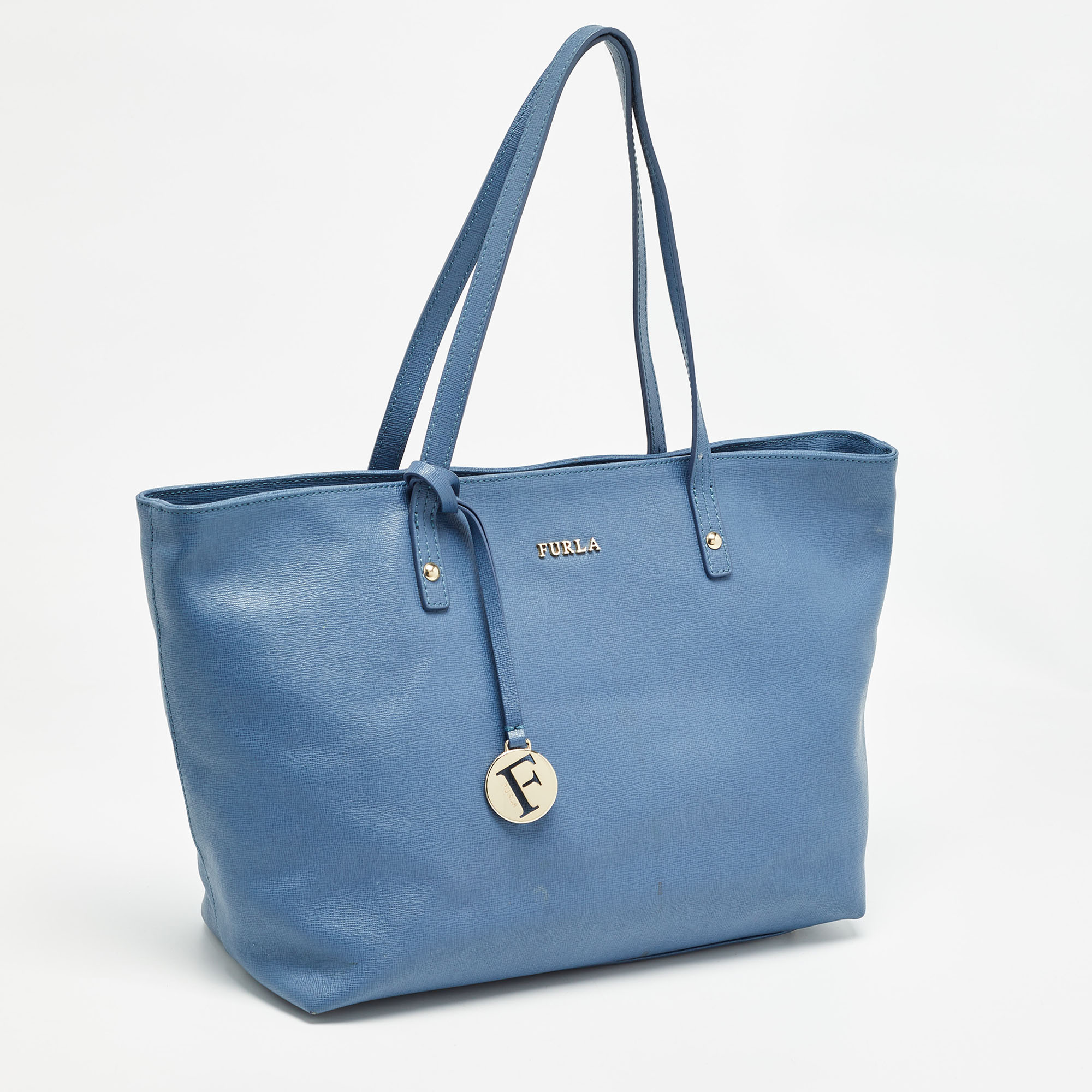 Furla Blue Leather Top Zip Tote